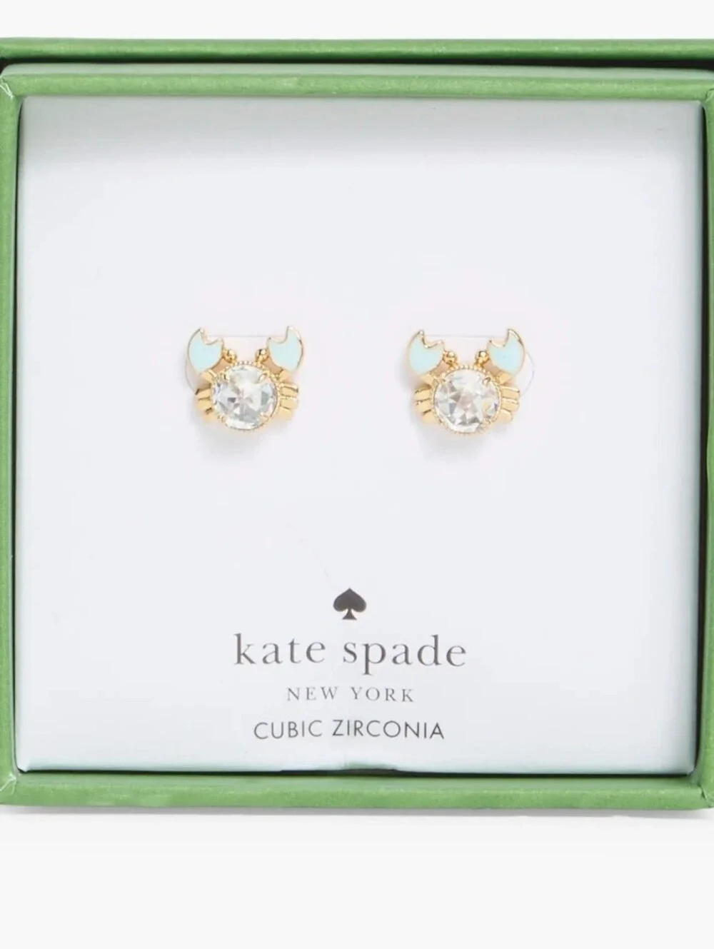 🦀▪kate spade ▪️mini Gold Tone Cubic Zirconia Crab Stud Earrings - Picture 3 of 3